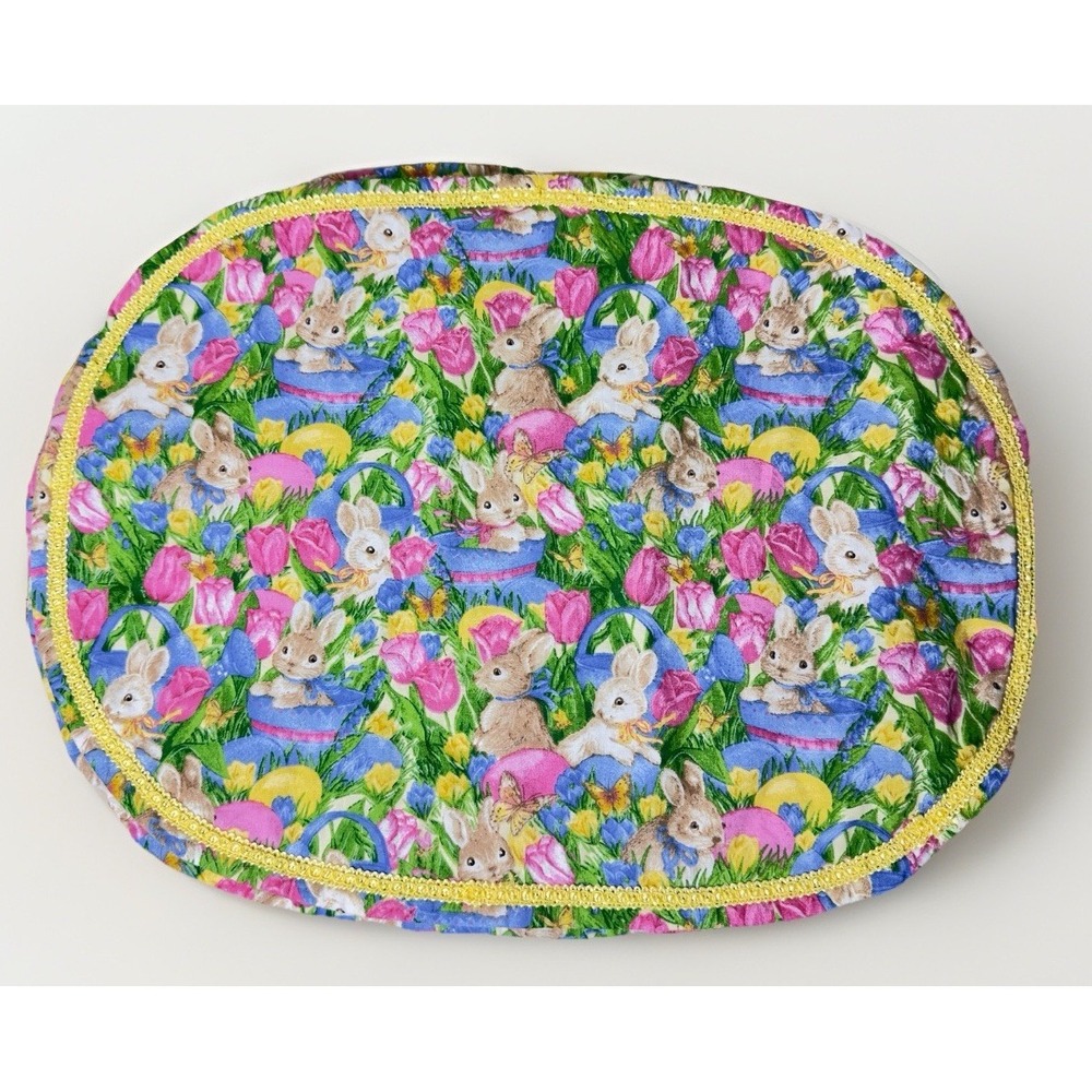 Easter Bunnies And Tulips Oval Placemats Set Of 4 Vintage Bright Colorful